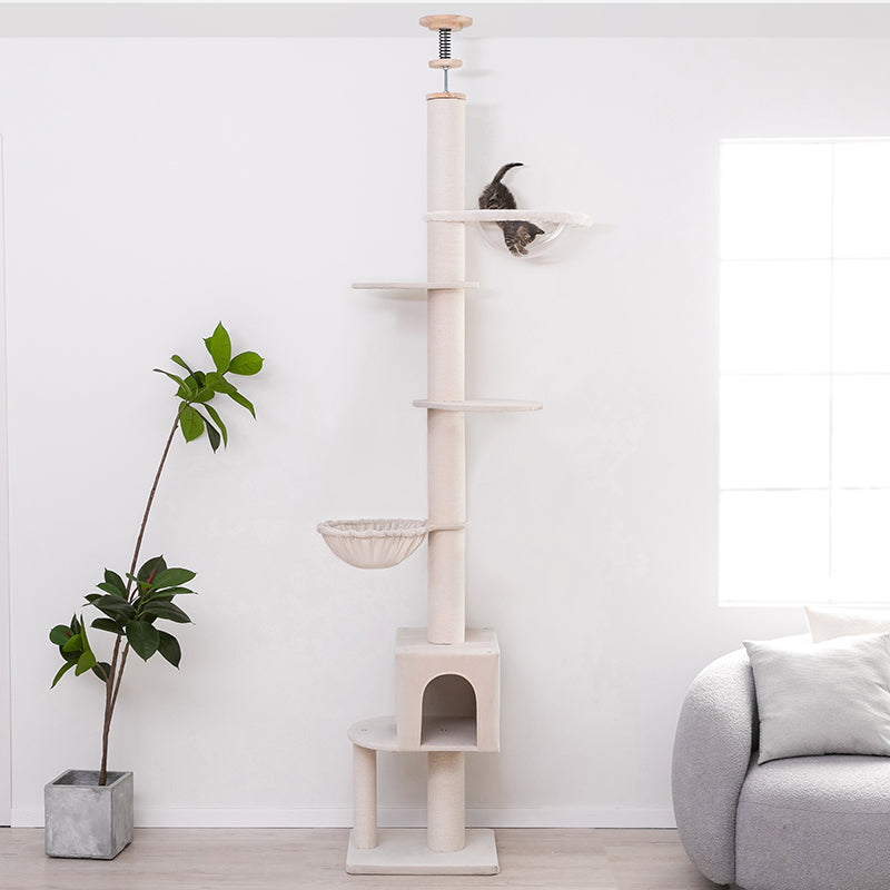 タワーキャット 木登りタワー ハンモック キャットタワー 突っ張り 猫タワー Amazon | 「日本メーカー」RAKU 木登りタワー 宇宙船ハンモック