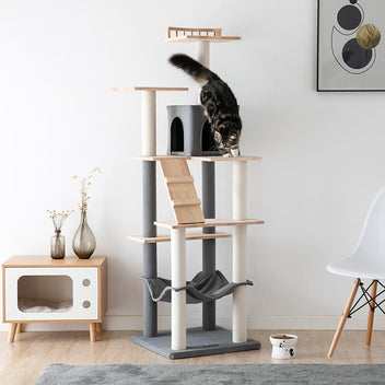 キャットタワー 木製猫タワー５階建て 大 MWPO(モロ) TX00266EAA Amazon | Mwpo 多頭飼いキャットタワー 猫タワー 猫 キャット タワー